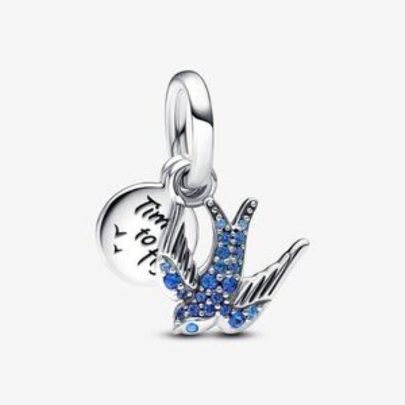 Pandora Jewelry - Sparkling Swallow & Quote Double Dangle Charm